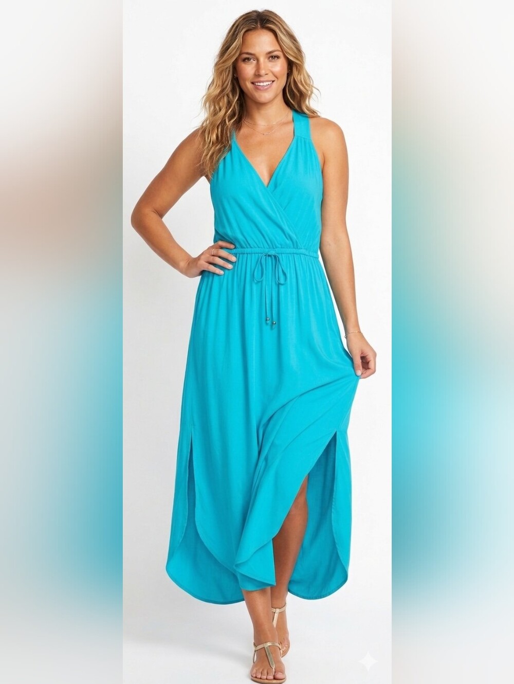 Swimsuits For All Turquoise Rayon Maxi Beach Cover Up Dress Size 14/16 Beach